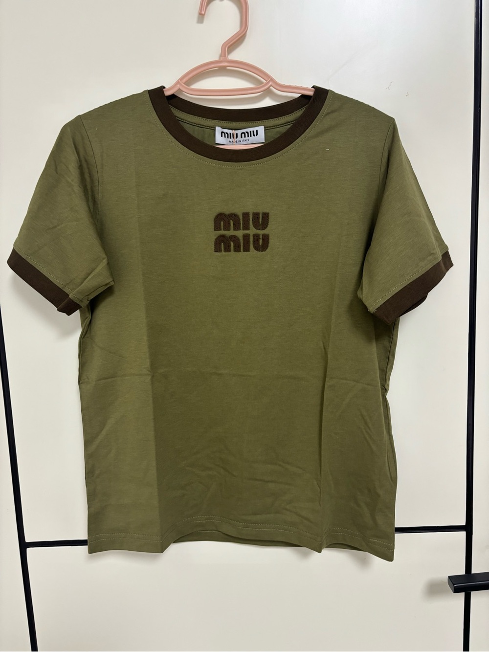 Miu Miu Olive Green Tank with Brown Trim